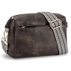 Women's Small Triple Zip Cell Phone Vegan Leather Brown Crossbody Bag Purse